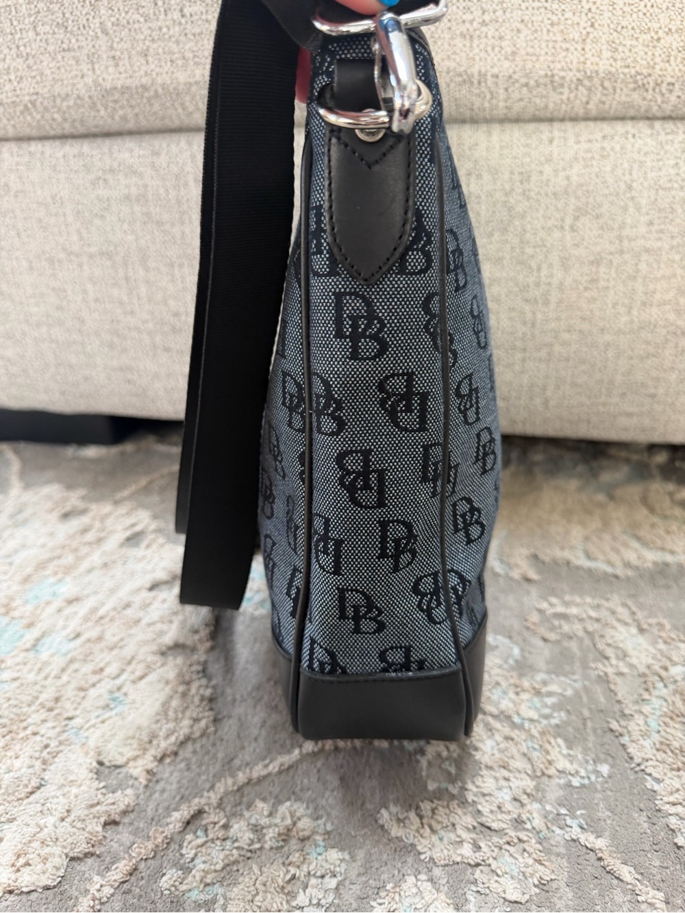 Dooney & Bourke Blue and Black Logo Messenger Bag - Picture 2 of 8